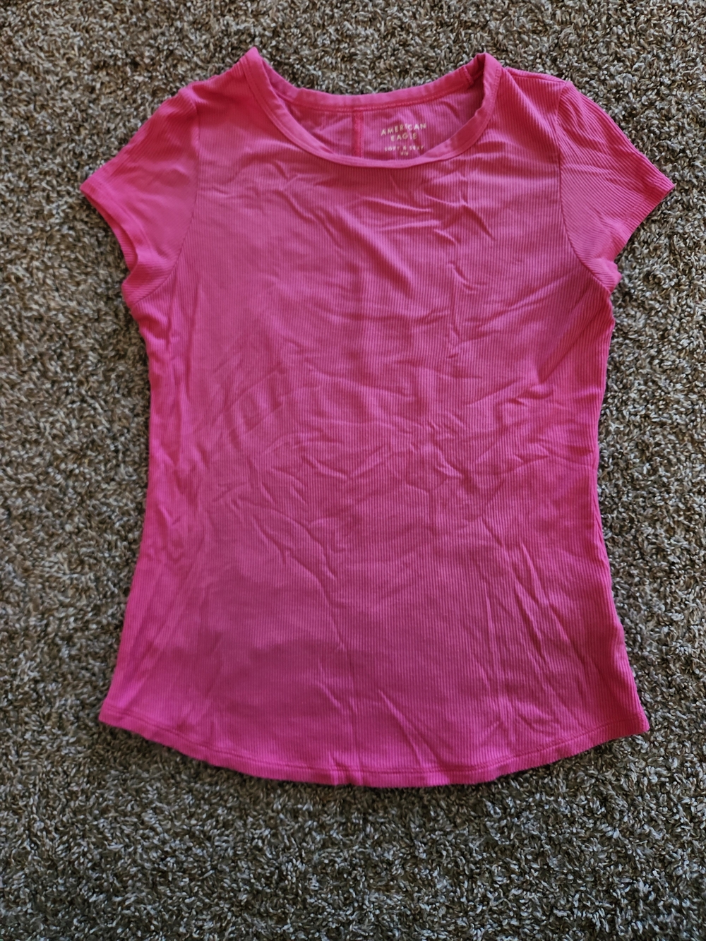 American Eagle Outfitters Bright Pink Ribbed Short Sleeve Tee - Picture 1 of 3